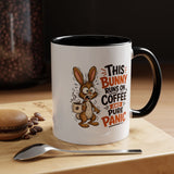This Bunny Runs on Coffee and Pure Panic Coffee Mug, Funny Rabbit Lover Gift for Friends, Cute Sarcastic Ceramic Tea Cup with Black Handle