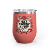 FAFO Wine Tumbler, Retro Tattoo Roses and Cherries Cup, Sarcastic Gift for Her, Edgy Bachelorette Party Cup, Funny Coworker Gift