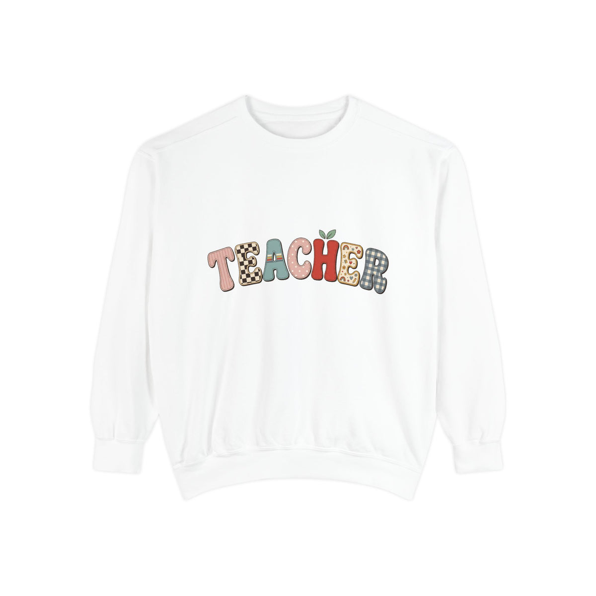 Teacher Sweatshirt, Patchwork Letter Crewneck, Cute Educator Appreciation Gift, Back to School Outfit, Retro Classroom Shirt for Staff