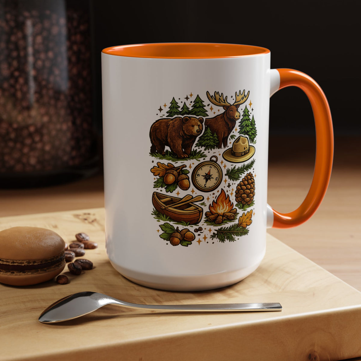 Camping Mug, Woodland Wildlife Coffee Cup, Bear and Moose Outdoor Gift, Rustic Cabin Kitchen Decor, Birthday Present for Camper or Hiker