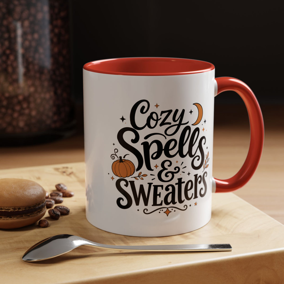 Cozy Spells and Sweaters Mug, Witchy Halloween Coffee Cup, Celestial Pumpkin Fall Gift for Her, Magical Spooky Season Drinkware