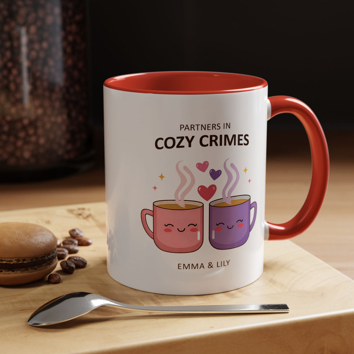 Partners in Cozy Crimes Mug, Personalized Best Friend Coffee Mug, Custom Name Friendship Gift for Women