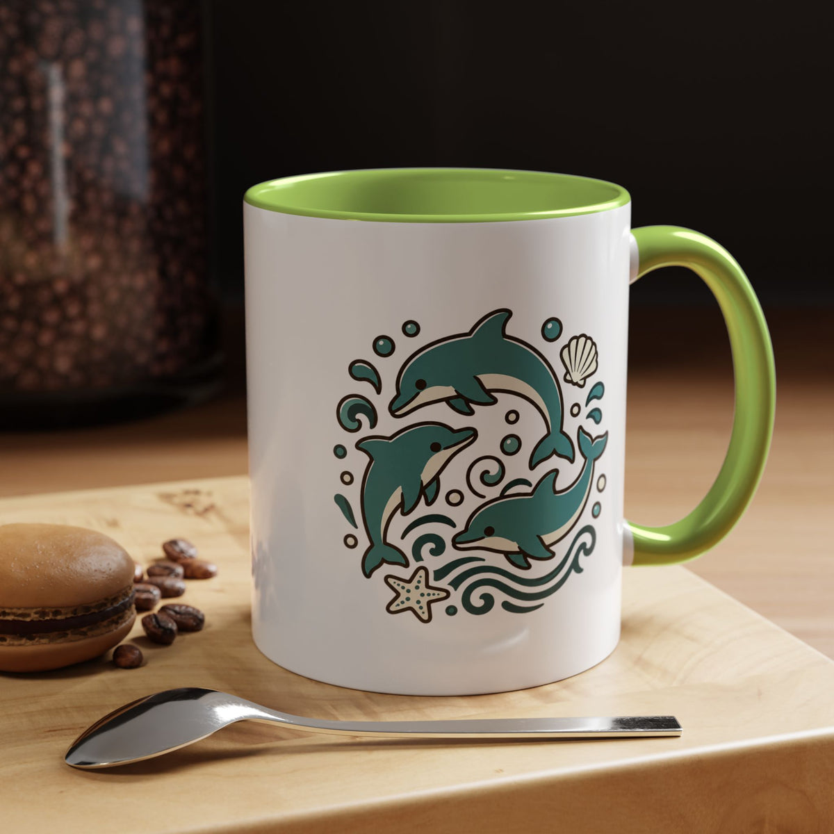 Dolphin Mug, Coastal Ocean Coffee Cup, Cute Marine Animal Lover Gift, Beach House Kitchen Decor, Unique Summer Birthday Present for Her