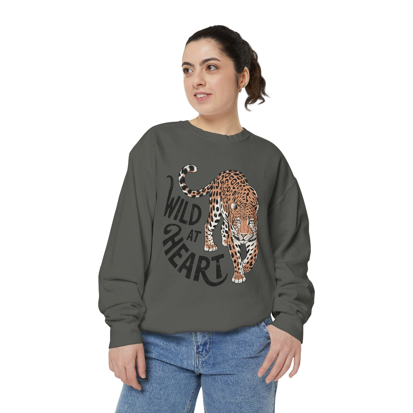 Wild at Heart Leopard Comfort Colors Sweatshirt, Leopard Graphic Crewneck, Animal Lover Sweatshirt, Safari Style Gift