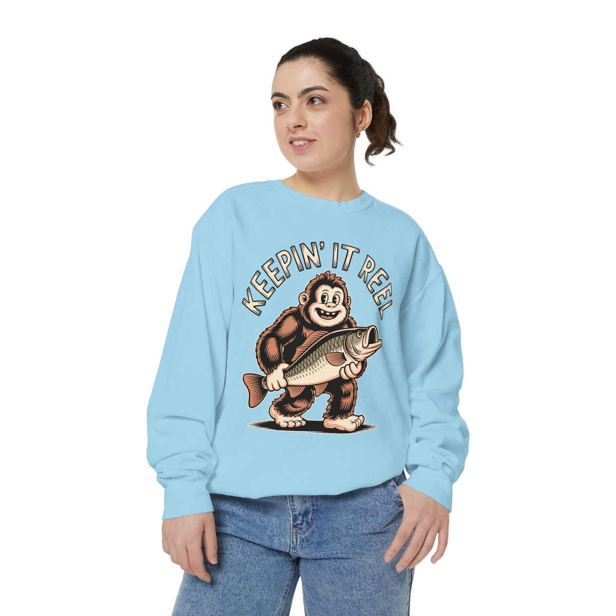 Keepin It Reel Comfort Colors Sweatshirt, Funny Fishing Sweatshirt, Bigfoot Fishing Shirt, Fisherman Gift for Men and Women