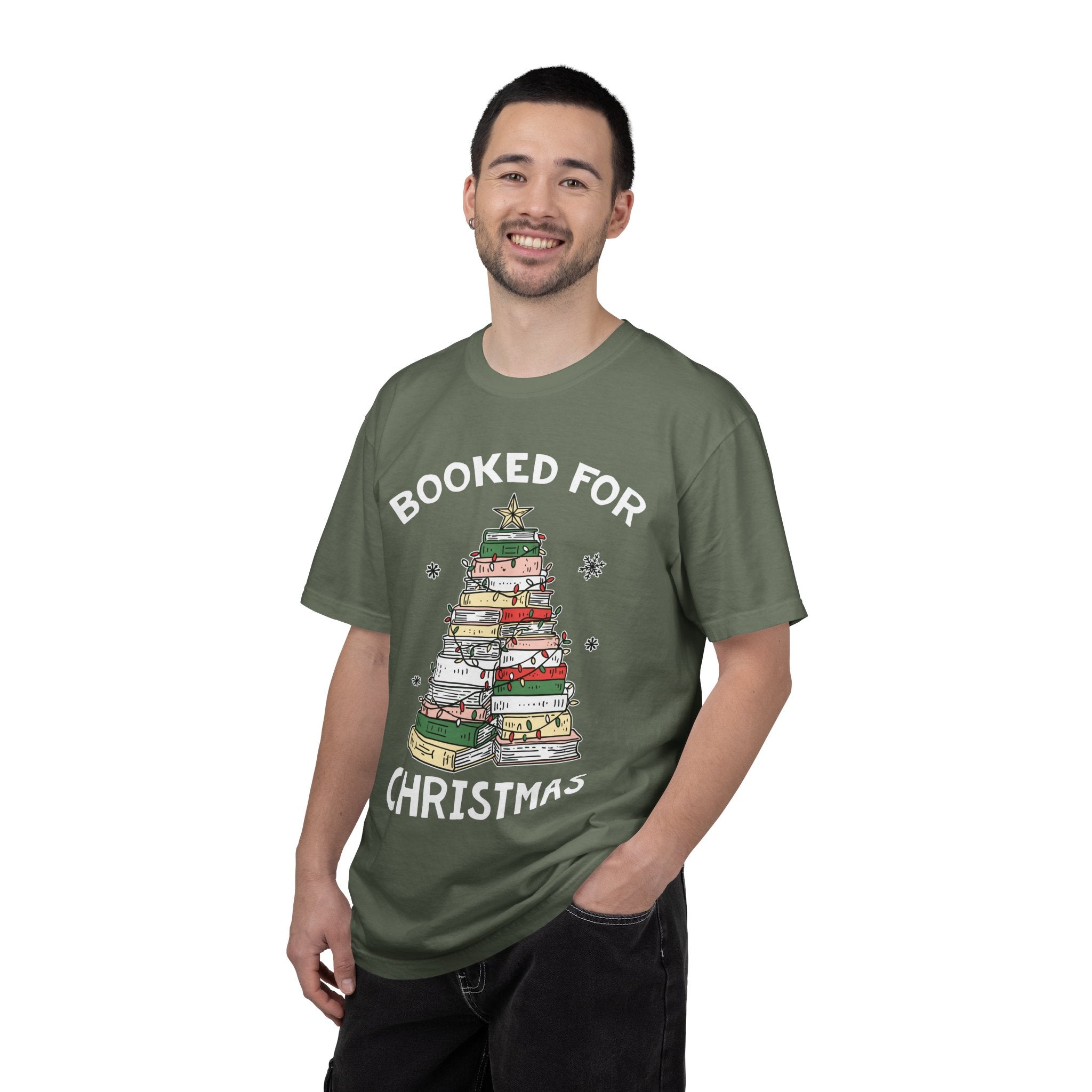 Booked for Christmas Shirt, Book Lover Holiday T-Shirt, Christmas Tree Books Tee, Cozy Reading Gift for Librarian, Teacher or Bookworm