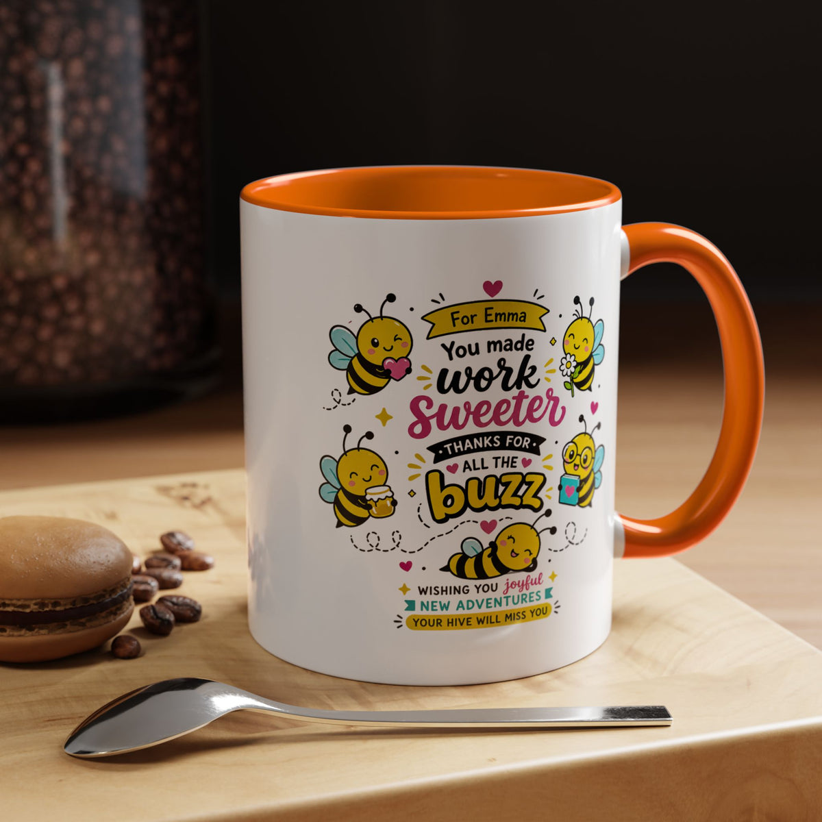 Personalized Coworker Farewell Mug with Name, You Made Work Sweeter Coffee Cup, Leaving Gift from Team, New Job Bee Office Keepsake