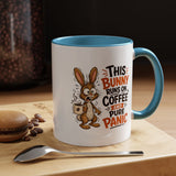 This Bunny Runs on Coffee and Pure Panic Coffee Mug, Funny Rabbit Lover Gift for Friends, Cute Sarcastic Ceramic Tea Cup with Black Handle