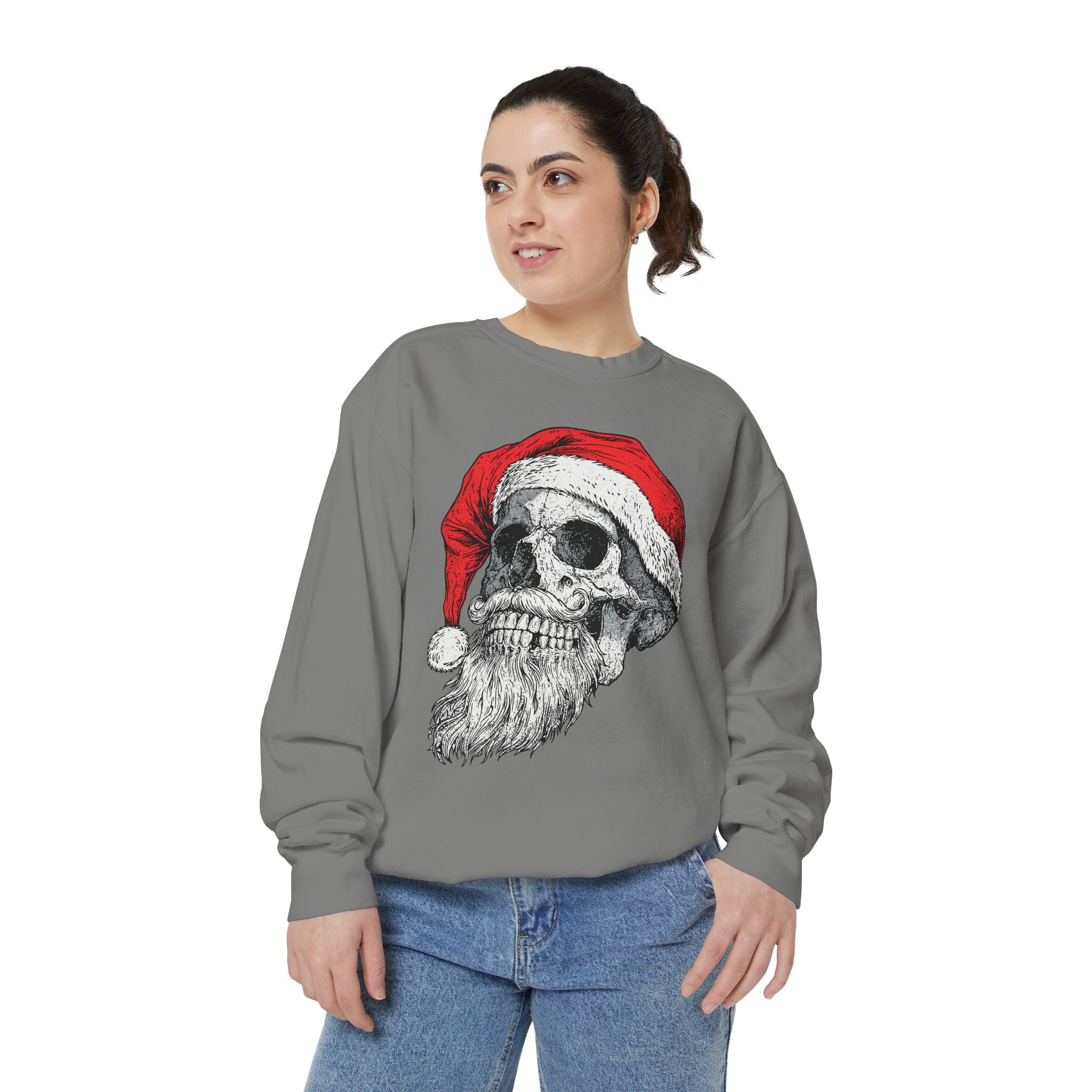 Skull Santa Sweatshirt, Gothic Christmas Crewneck, Creepy Holiday Skeleton Pullover, Alternative Xmas Gift for Metalhead or Horror Fan