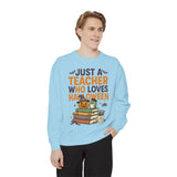 Teacher Halloween Sweatshirt, Just a Teacher Who Loves Halloween Crewneck, Spooky Classroom Shirt, Educator Gift, Cute Fall School Outfit