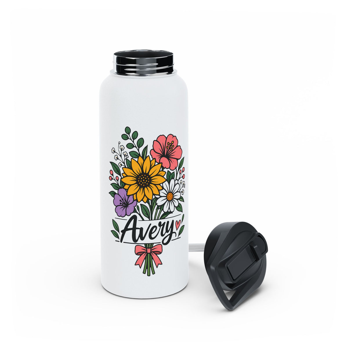 Personalized Water Bottle for Girls, Floral Reusable Drink Bottle, Custom Name Gift, Cute School Water Bottle, Hydration Bottle