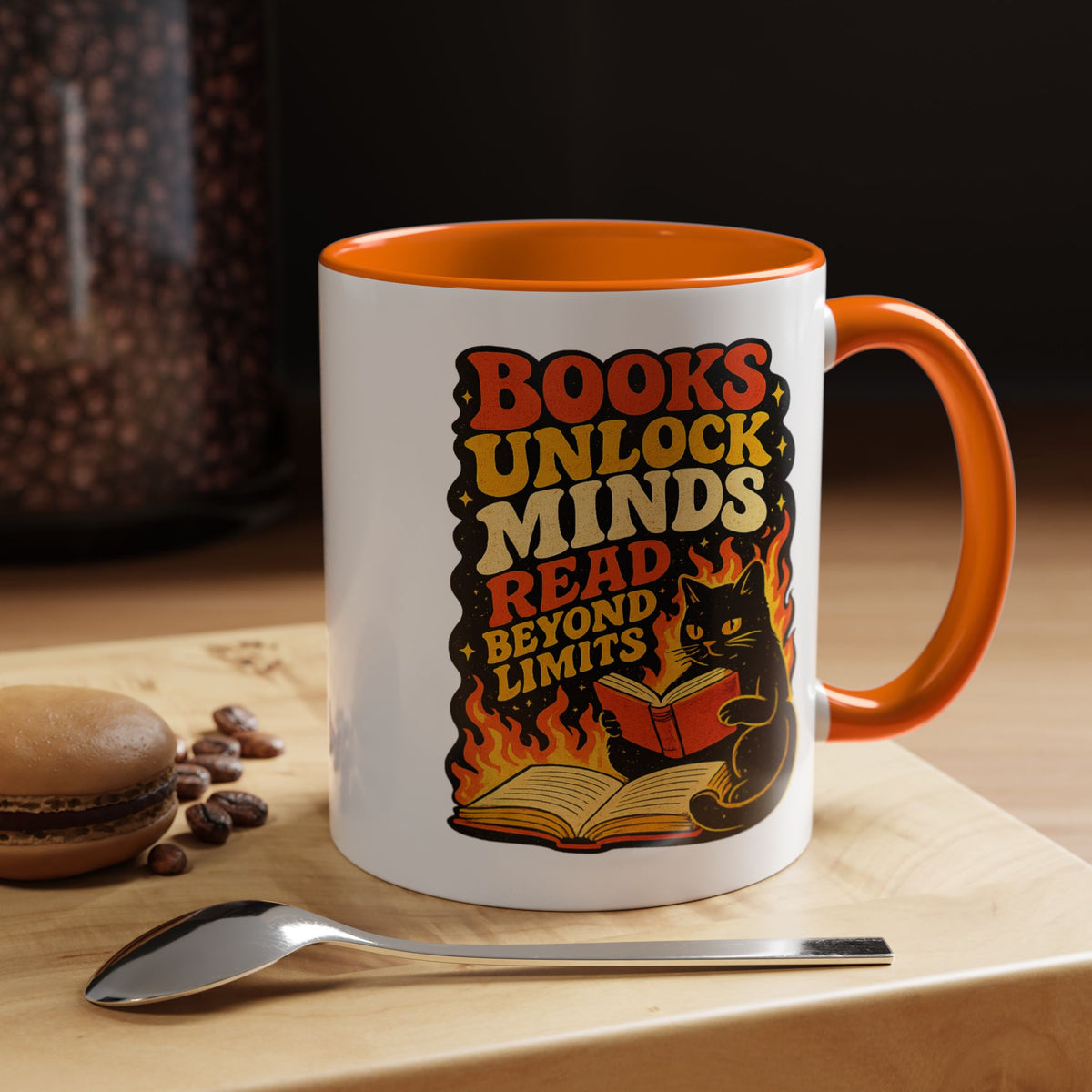 Book Lover Cat Coffee Mug, Reading Cat Mug for Bookworms, Literary Gift for Readers, Librarian Teacher Cup, Books Unlock Minds
