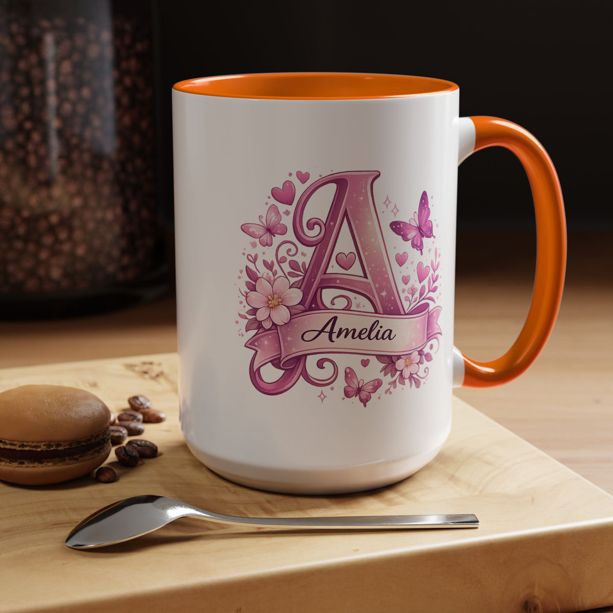 Personalized Butterfly Initial Mug, Custom Name Coffee Mug for Girls and Women, Floral Monogram Cup, Pink Aesthetic Gift, Custom Letter Mug