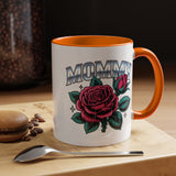 Mommy Coffee Mug, Pink Rose and Teal Leaf Design with Silver Look Lettering, Mother's Day Gift for Mom or a Floral Birthday Present for Her