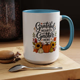 Grateful Hearts Gather Here Mug, Thanksgiving Pumpkin Coffee Cup, Rustic Fall Hostess Gift, Sunflower Harvest Kitchen Decor