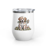 Golden Puppy Wine Tumbler, Cute Dog and Flower Cup, Gift for Dog Moms, Puppy Lovers, Pet Parents and Animal Lovers