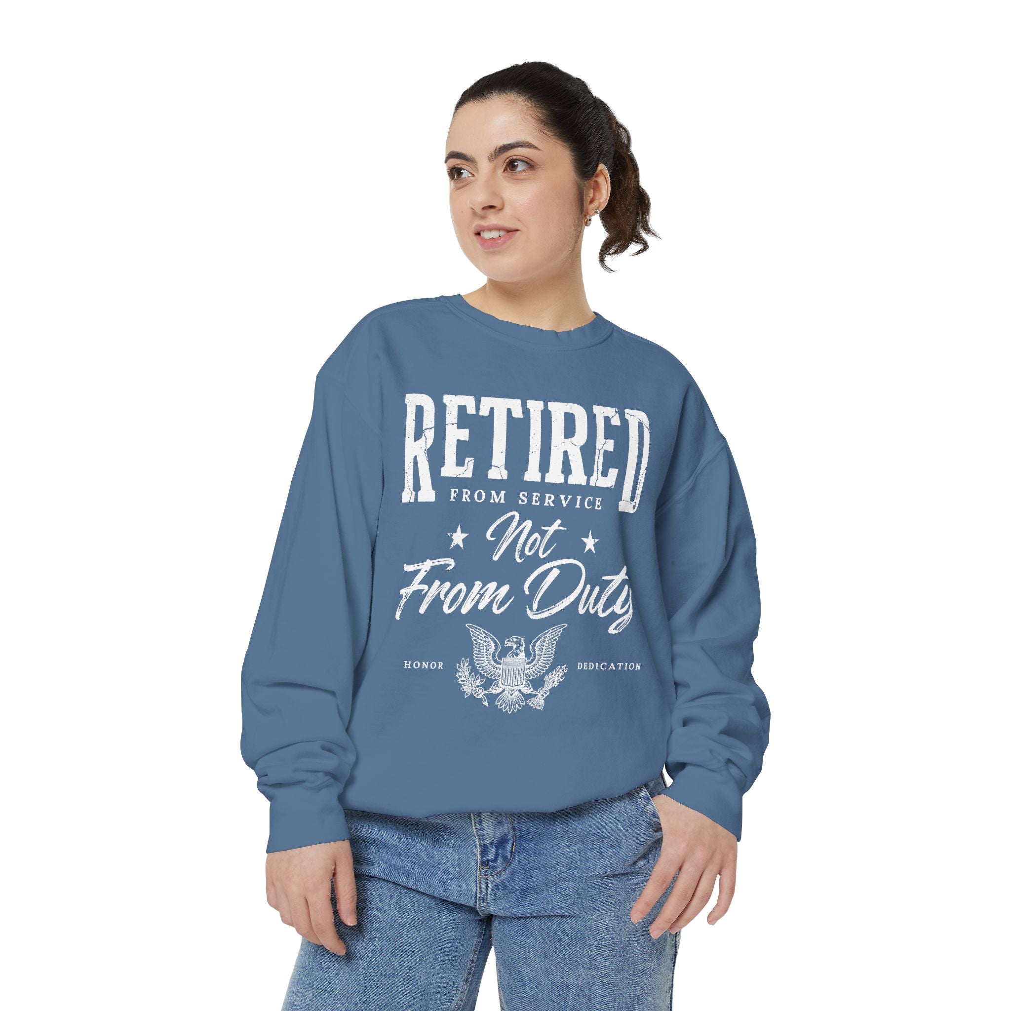 Retired From Service Not From Duty Sweatshirt, Military Retirement Crewneck, Veteran Gift, Patriotic Eagle Veterans Day Pullover for Retiree