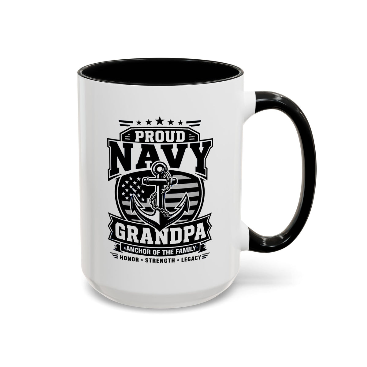 Proud Navy Grandpa Mug, US Navy Veteran Coffee Cup, Patriotic Military Grandfather Gift, Anchor of the Family Birthday Present