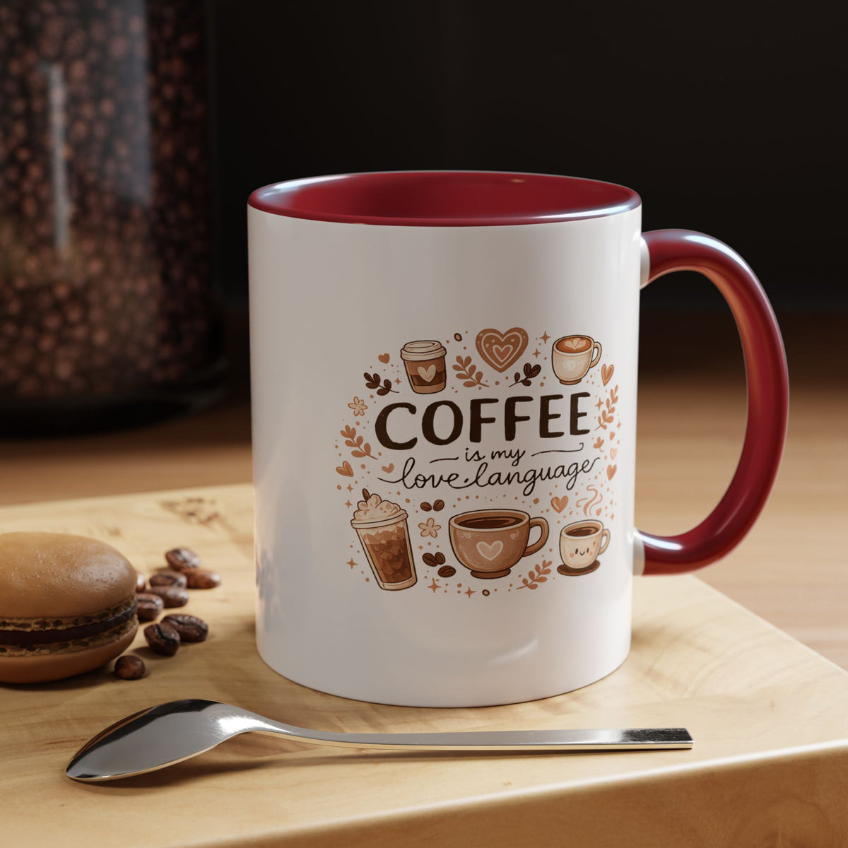 Coffee Is My Love Language Coffee Mug, Cute Cafecito Lover Gift for Her, Aesthetic Barista Latte Ceramic Tea Cup with Pink Handle