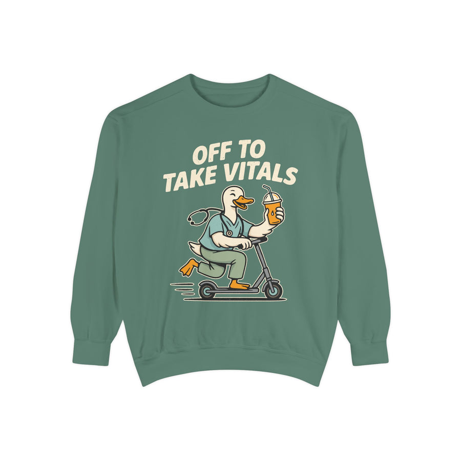 Funny Healthcare Worker Comfort Colors Sweatshirt, Off To Take Vitals Graphic Sweatshirt, Medical Humor Gift, Clinic Staff ApparelD