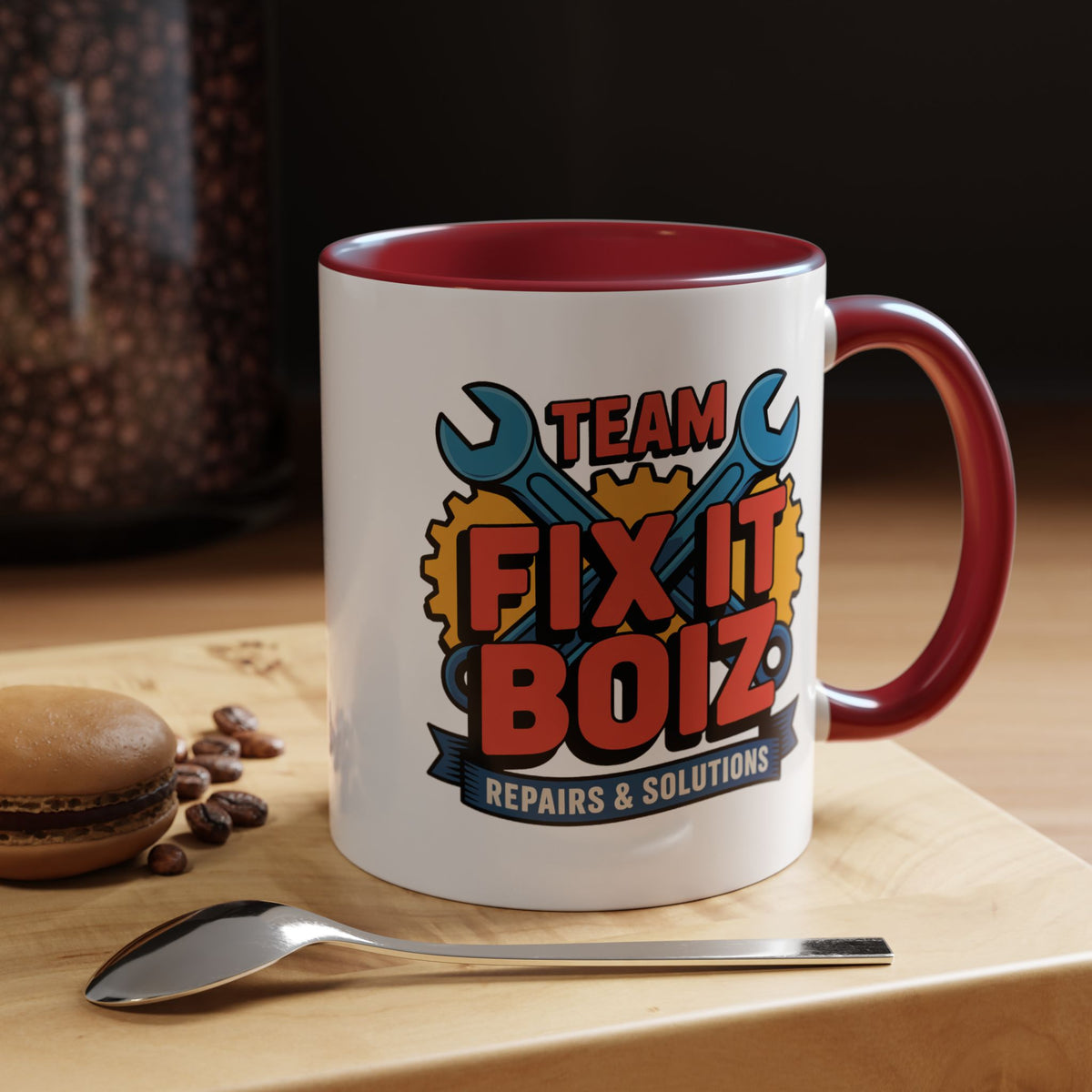 Mechanic Coffee Mug, Team Fix It Boiz Wrench and Gear Design, Handyman Gift for Dad or a Repair Crew Coworker, Workshop Coffee Break Cup