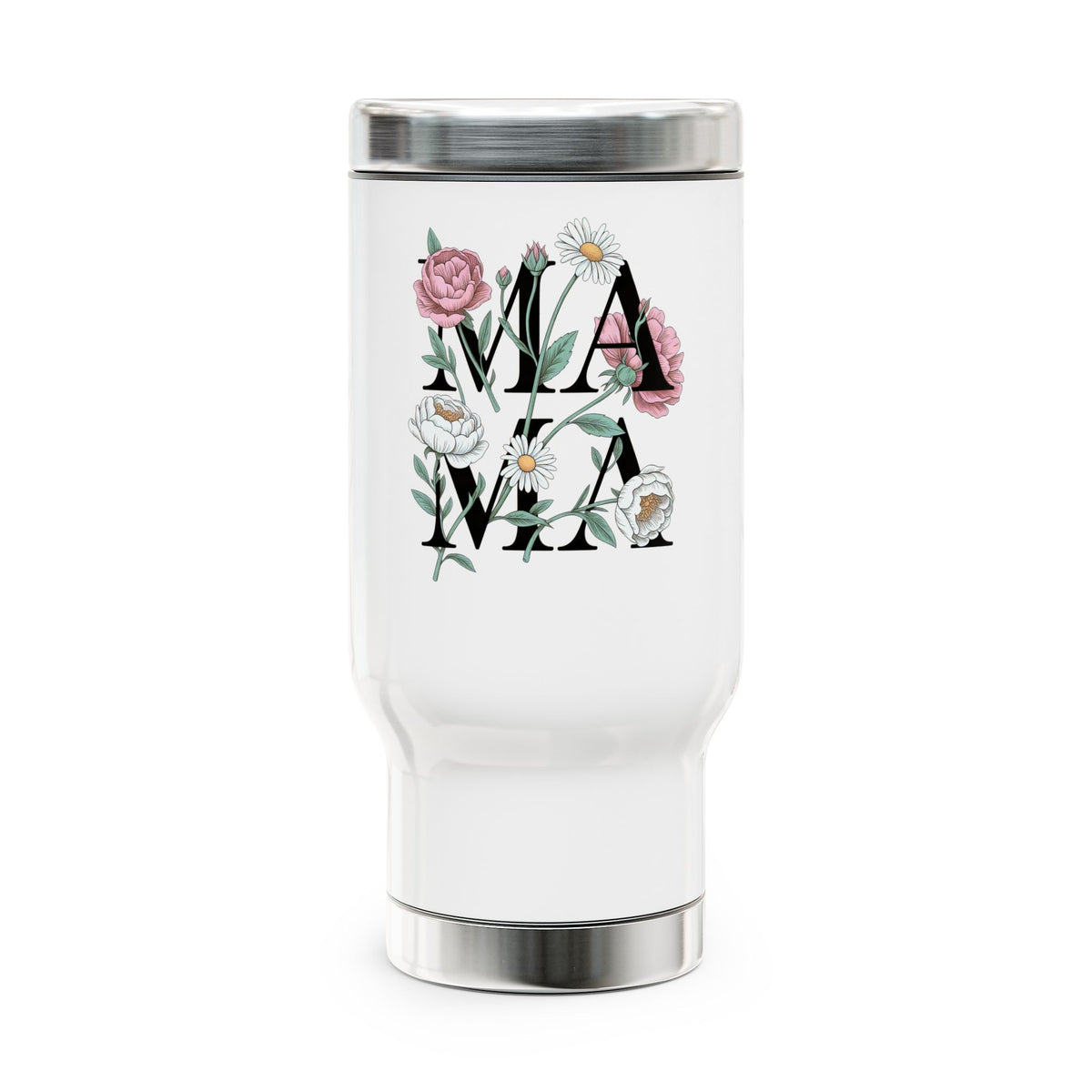 Personalized Mama Stainless Steel Travel Mug, Floral Custom Name Coffee Cup, Botanical Drink Tumbler, Mothers Day Gift for Mom