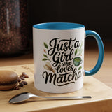 Matcha Lover Mug, Just a Girl Who Loves Matcha Quote, Green Tea and Whisk Design, Birthday Gift for a Friend Who Enjoys Cozy Morning Rituals