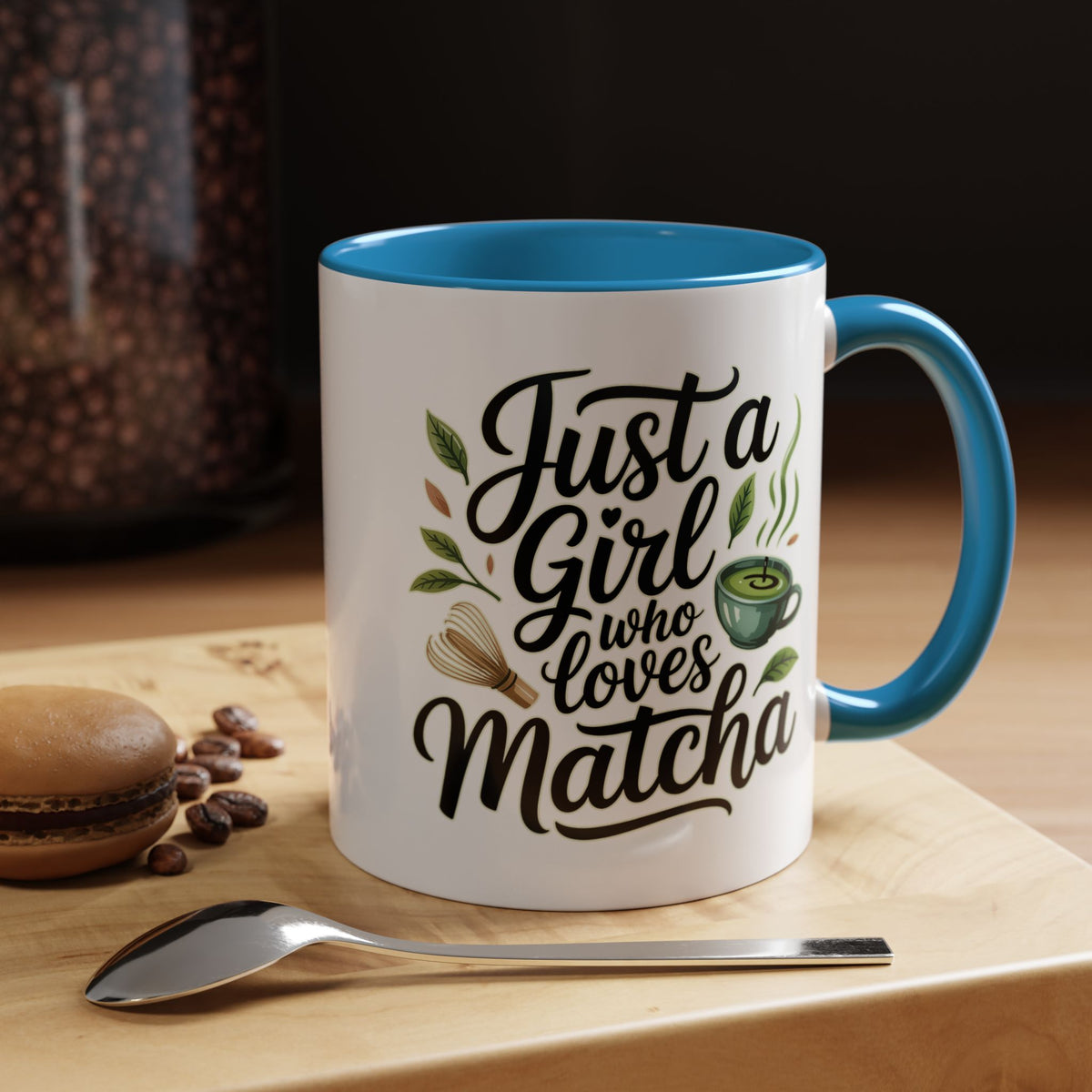 Matcha Lover Mug, Just a Girl Who Loves Matcha Quote, Green Tea and Whisk Design, Birthday Gift for a Friend Who Enjoys Cozy Morning Rituals