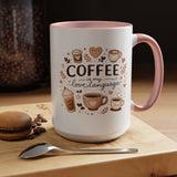 Coffee Is My Love Language Coffee Mug, Cute Cafecito Lover Gift for Her, Aesthetic Barista Latte Ceramic Tea Cup with Pink Handle