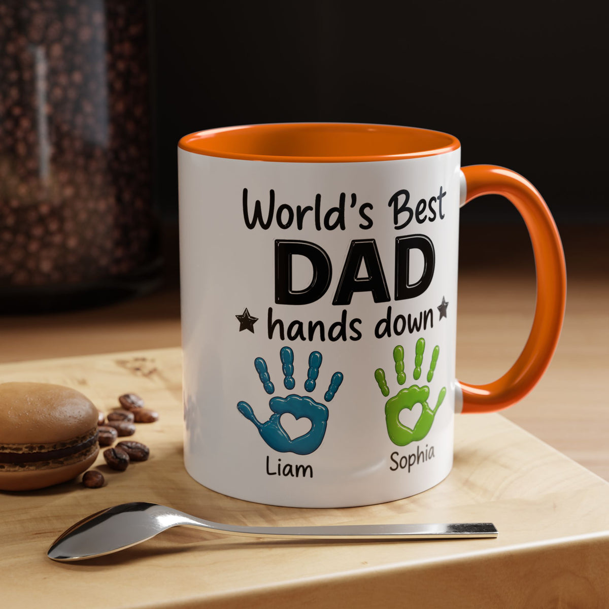 Personalized World's Best Dad Coffee Mug, Custom Handprint Dad Mug with Kids Names, Father's Day Gift for Dad, Gift from Children