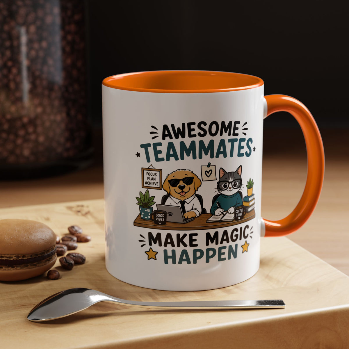 Awesome Teammates Coffee Mug, Coworker Appreciation Gift, Funny Dog and Cat Office Cup, Team Thank You Present for Colleague or Boss