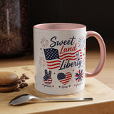 Sweet Land of Liberty Coffee Mug, Patriotic Fourth of July Mug, American Flag Heart Freedom Cup, USA Pride Gift for Women