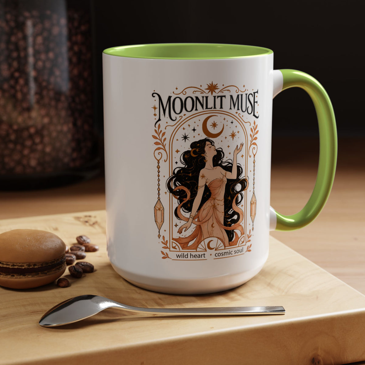 Moonlit Muse Coffee Mug, Celestial Goddess Art Mug, Mystic Moon Aesthetic Cup, Boho Spiritual Gift for Women, Cosmic Soul Coffee Mug
