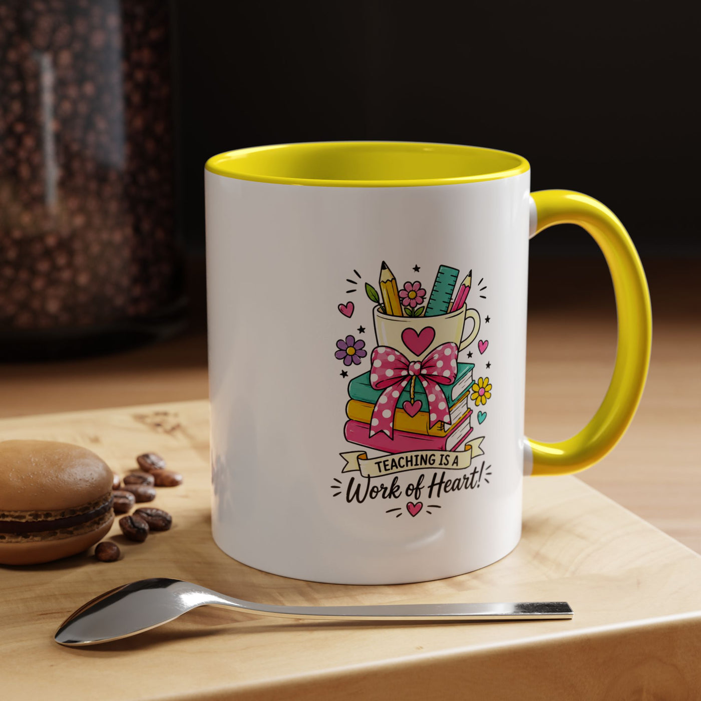 Teaching Is a Work of Heart Mug, Teacher Appreciation Coffee Cup, Thank You Gift for Educator, End of Year Classroom Keepsake for Her