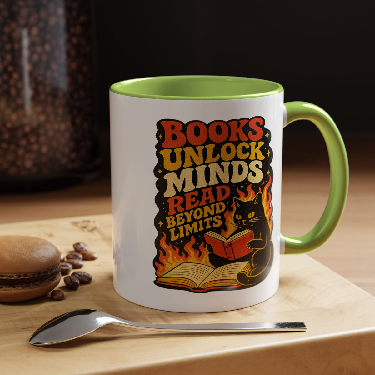 Book Lover Cat Coffee Mug, Reading Cat Mug for Bookworms, Literary Gift for Readers, Librarian Teacher Cup, Books Unlock Minds