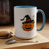 Cute Pumpkin Halloween Mug, Smiling Jack O Lantern Black Accent Coffee Cup, Cute Friendly Ghost Gift for Kids, Teachers or Fall Lovers