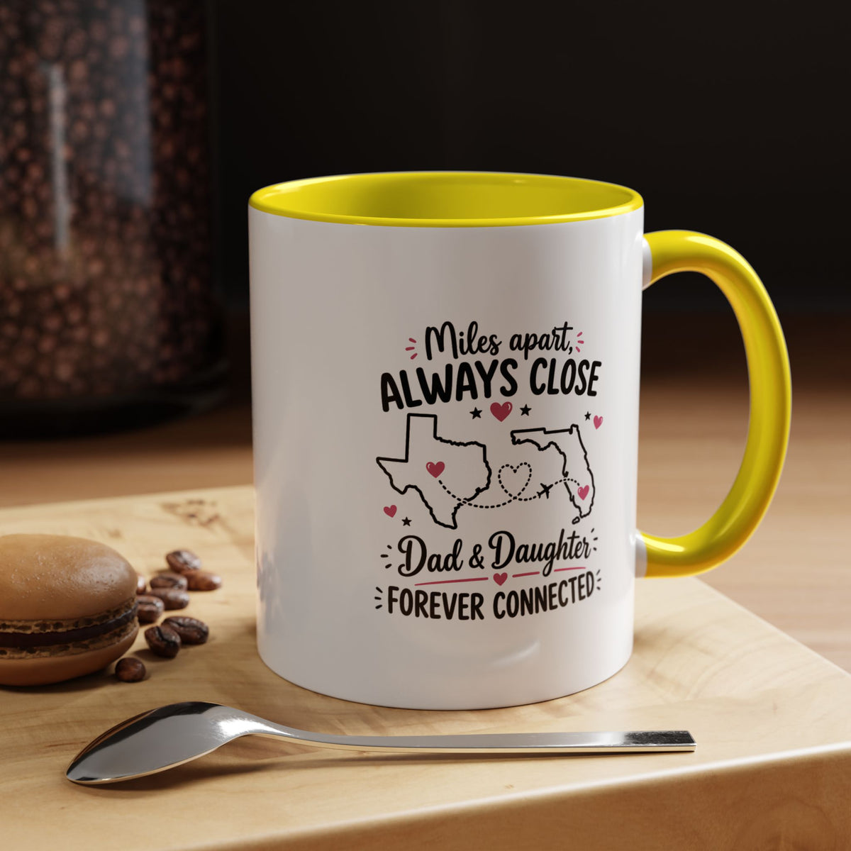 Long Distance Dad and Daughter Mug, Miles Apart Always Close Coffee Cup, Sentimental Father Gift from Daughter, Birthday Keepsake for Dad