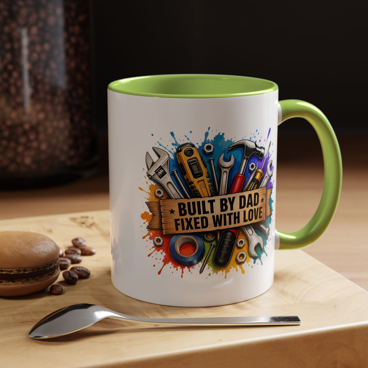 Built by Dad Fixed with Love Mug, Handyman Dad Coffee Mug, Father's Day Gift for Carpenter Mechanic DIY Dad, Workshop Mug