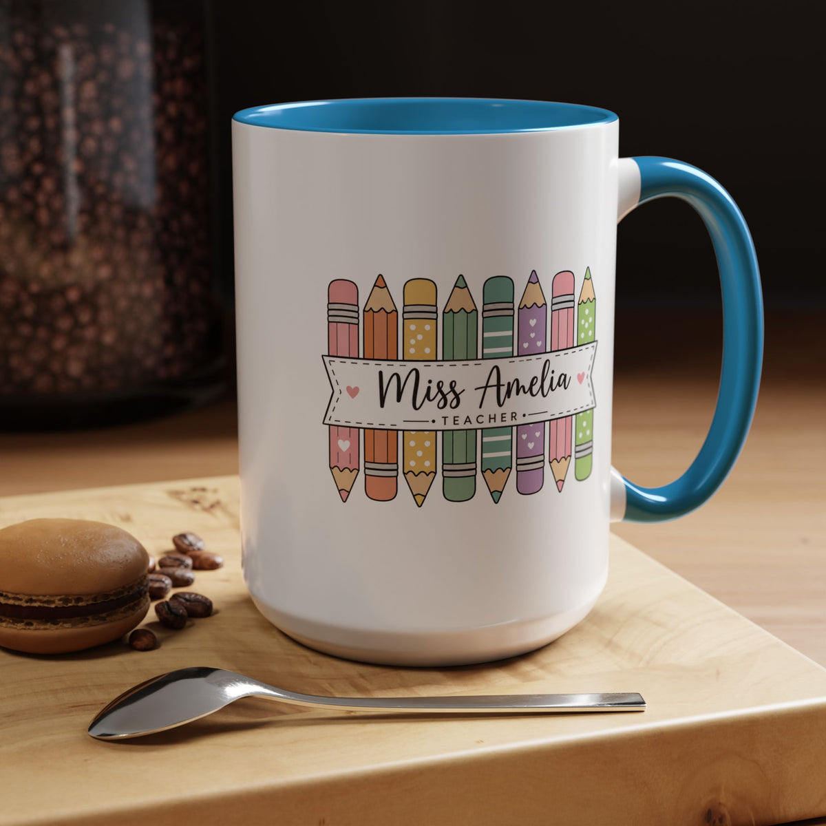 Personalized Teacher Pencil Mug, Custom Teacher Name Coffee Mug, Teacher Appreciation Gift, Back to School Teacher Cup