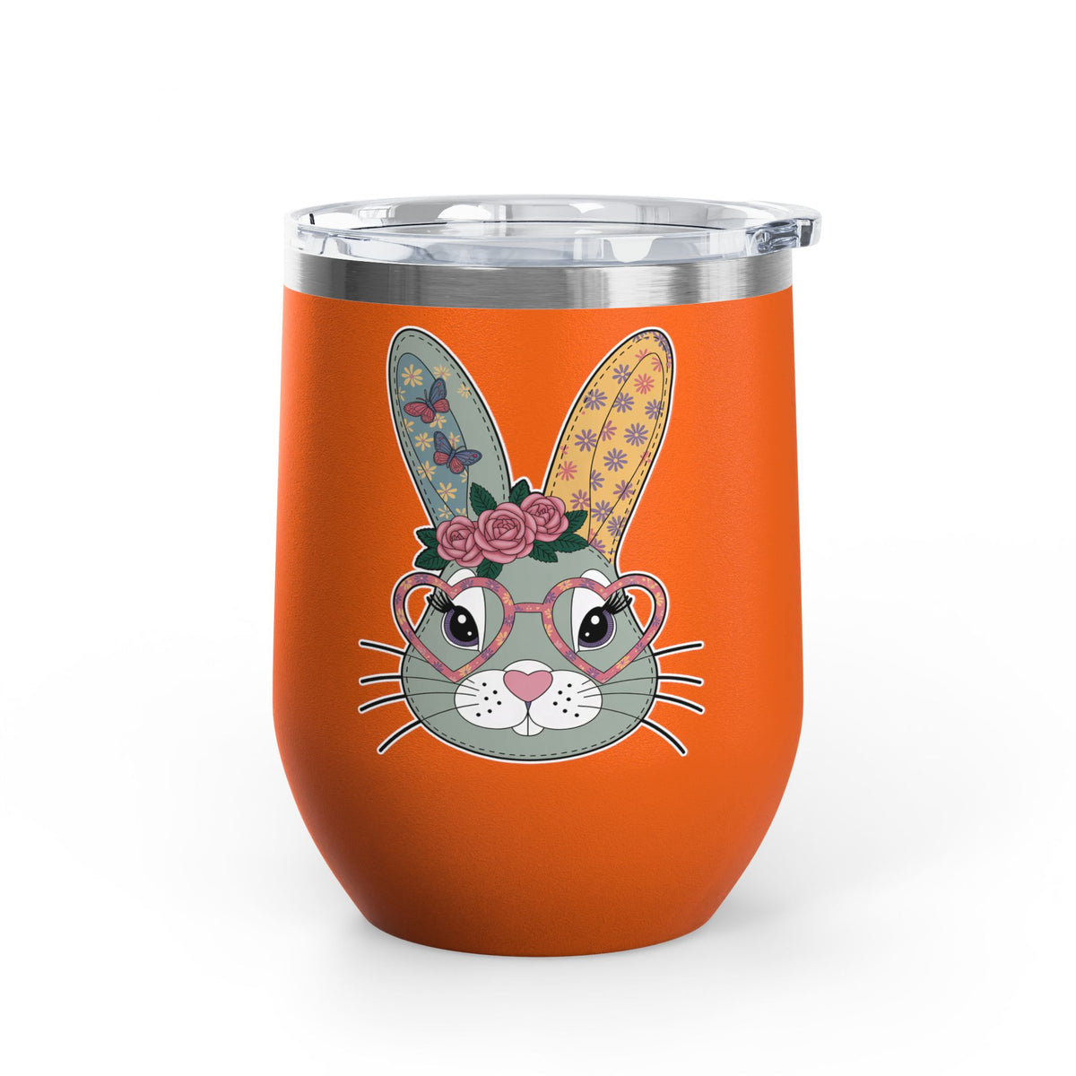 Floral Bunny Wine Tumbler, Cute Rabbit with Heart Glasses, Easter Gift for Her, Whimsical Spring Drinkware, Bunny Lover Gift