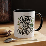 Matcha Lover Mug, Just a Girl Who Loves Matcha Quote, Green Tea and Whisk Design, Birthday Gift for a Friend Who Enjoys Cozy Morning Rituals