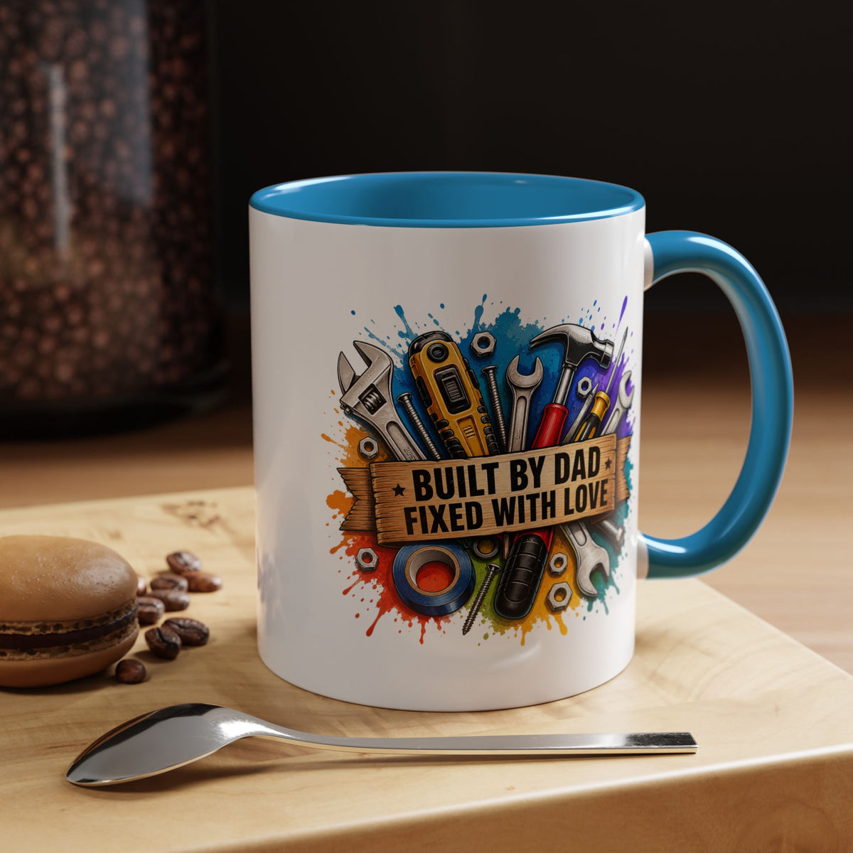 Built by Dad Fixed with Love Mug, Handyman Dad Coffee Mug, Father's Day Gift for Carpenter Mechanic DIY Dad, Workshop Mug