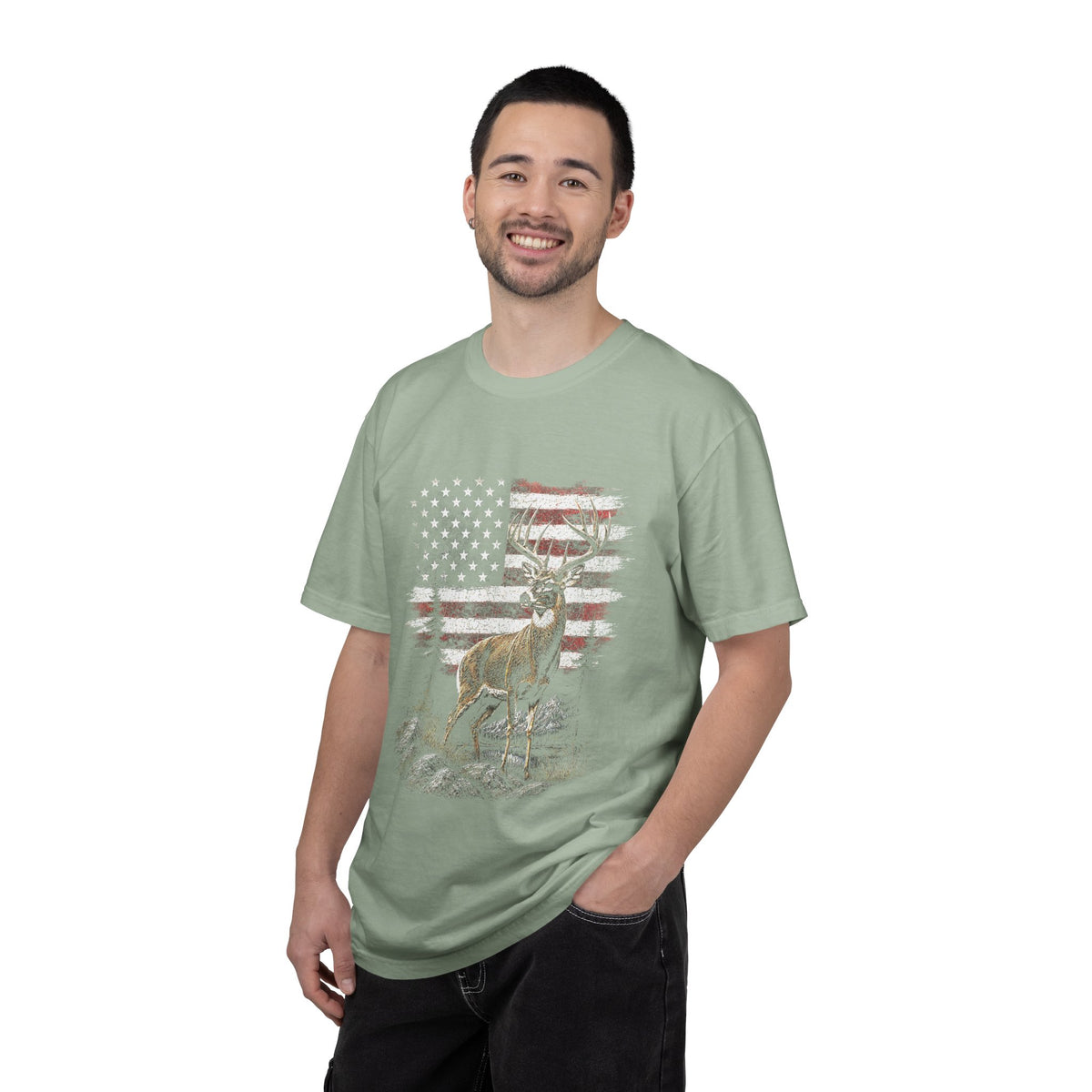Patriotic Deer Shirt, American Flag Buck T Shirt, Deer Lover Gift, Outdoors Graphic Tee, Country Style Shirt, Fourth of July Gift