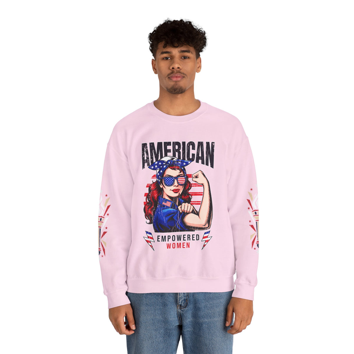 American Empowered Women Sweatshirt, Patriotic Rosie Style Crewneck, USA Flag Pullover, Fourth of July Outfit, Feminist Gift for Her