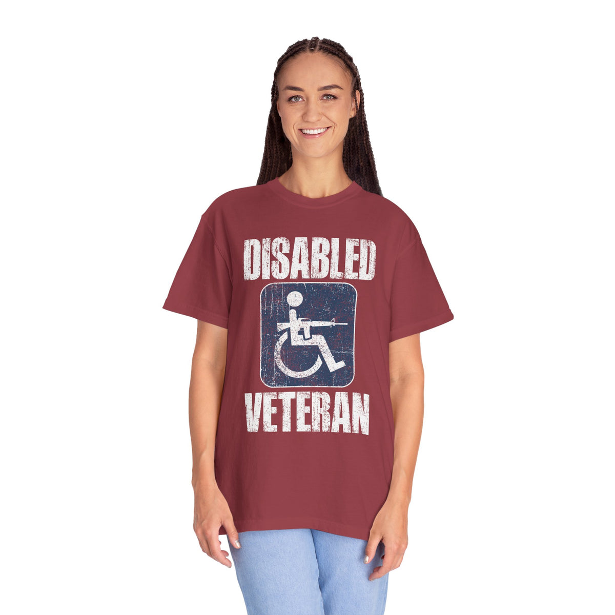 Disabled Veteran Shirt, Distressed Wheelchair and Rifle Graphic, Military Service Pride, Veterans Day Gift and Everyday Casual Wear