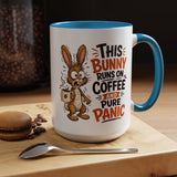 This Bunny Runs on Coffee and Pure Panic Coffee Mug, Funny Rabbit Lover Gift for Friends, Cute Sarcastic Ceramic Tea Cup with Black Handle
