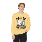 Barely Functioning But Still Caffeinated Comfort Colors Sweatshirt, Funny Coffee Lover Crewneck, Tired Adult Humor Gift