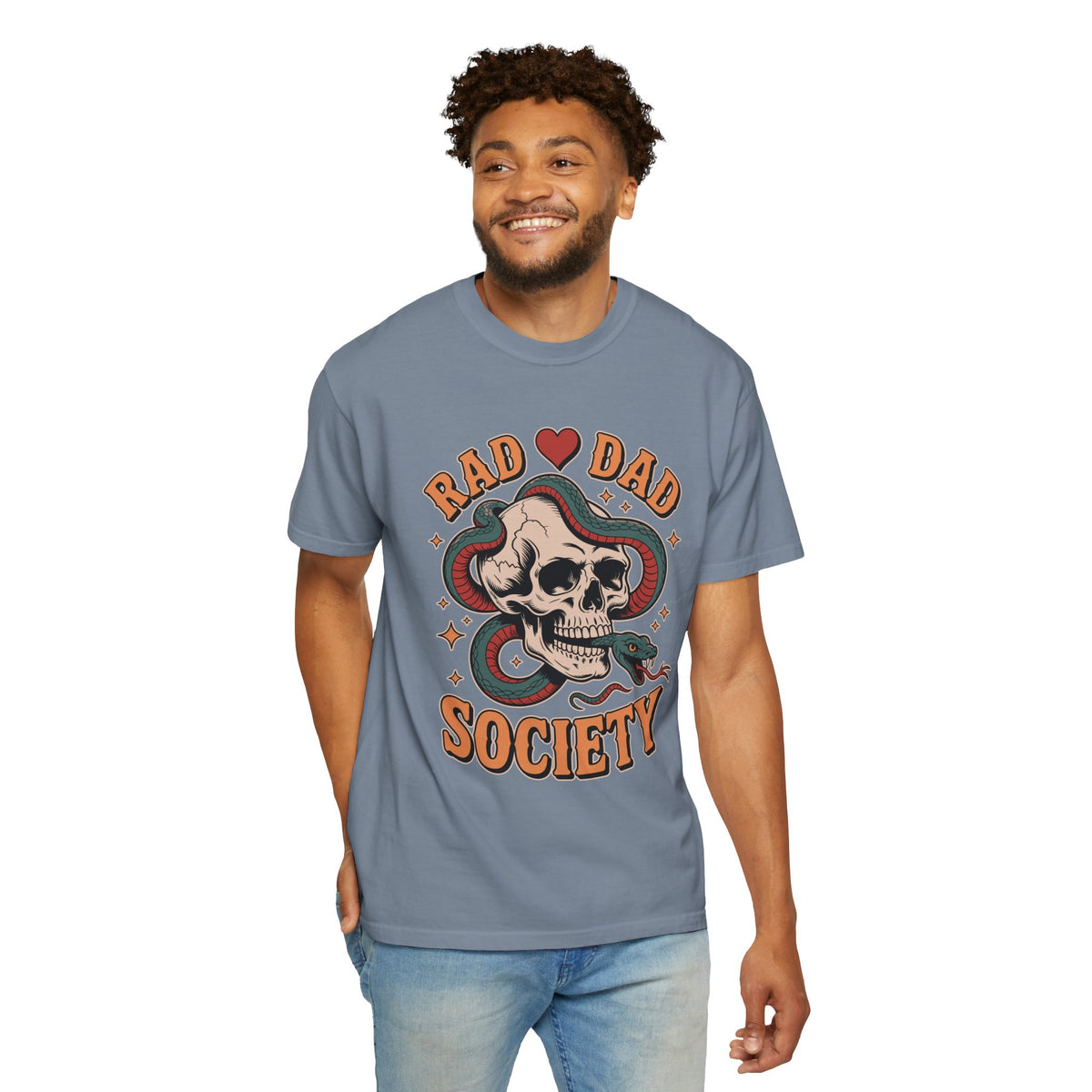 Rad Dad Society Comfort Shirt, Skull Snake Graphic Tee, Edgy Fatherhood Tshirt, Alternative Dad Gift for Fathers Day