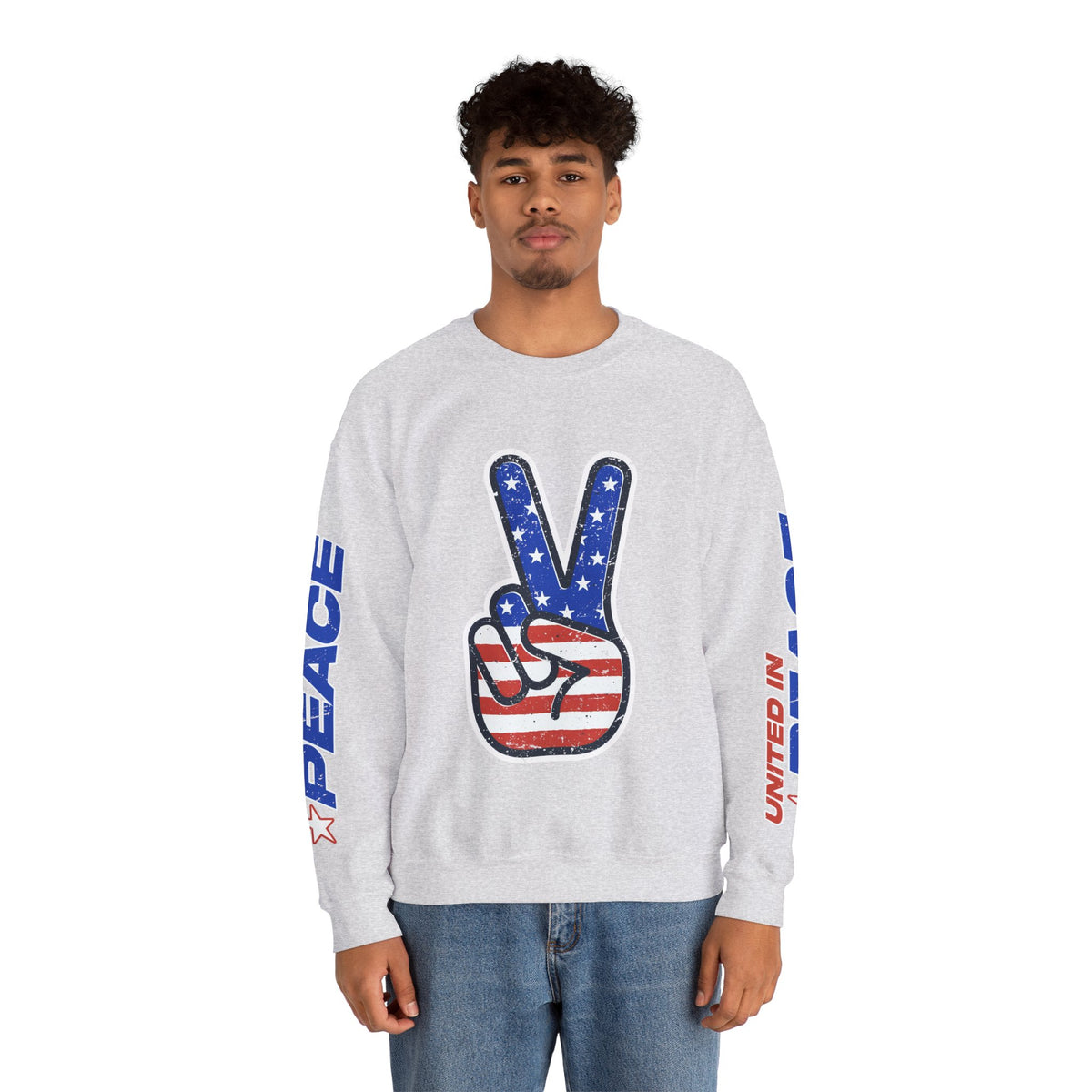 United in Peace Sweatshirt, Patriotic Peace Sign Crewneck, American Flag Pullover, USA 250th Anniversary Outfit, Fourth of July Gift