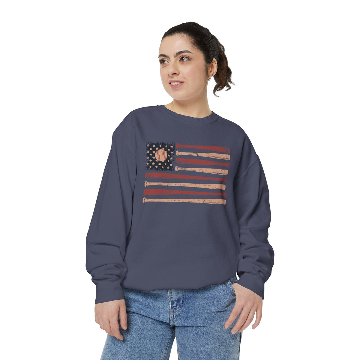 Baseball American Flag Sweatshirt, Patriotic Baseball Crewneck, USA Sports Pullover, Fourth of July Gift for Baseball Fans